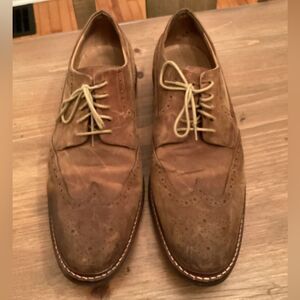 COLE HAAN MENS 10.5 M COGNAC BROWN SUEDE WINGTIP DRESS OXFORD LACE UP SHOE